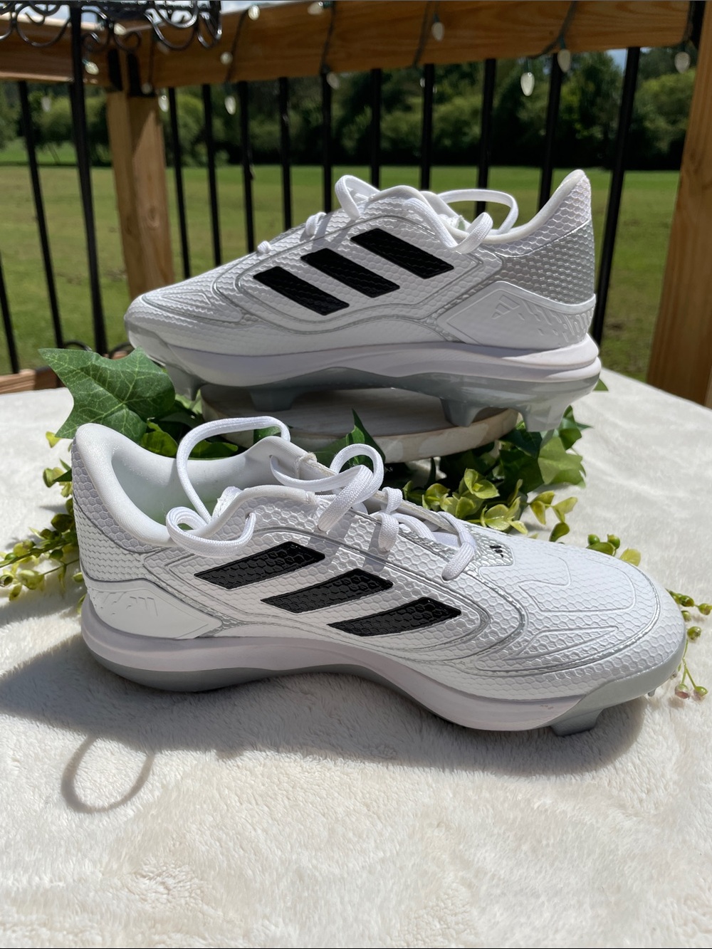 adidas Kids White Cleats with Black Stripes